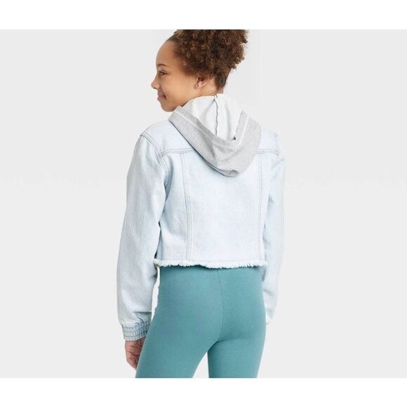 Girls Hooded Jean Jacket Cat & Jack Light Wash Blue NWT L Large 10 12 - Picture 4 of 4